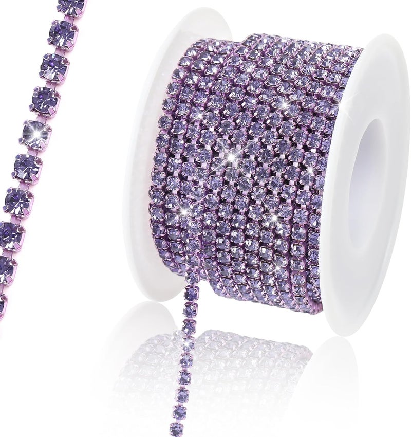 Rytenz 10 Yards 3 MM Rhinestone Chain Trim Crystal Rhinestone Close Chain Trim for Sewing Crafts, DIY Decoration, Jewelry, Clothing, Shoes (Purple) - Image 1